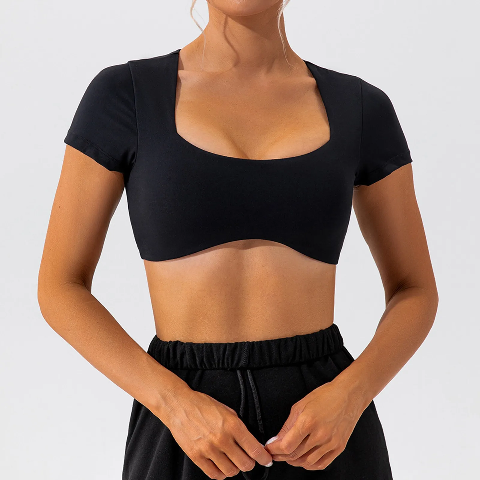 Crop Top Yoga T-Shirt - Bare Feel, Solid Color - image 0