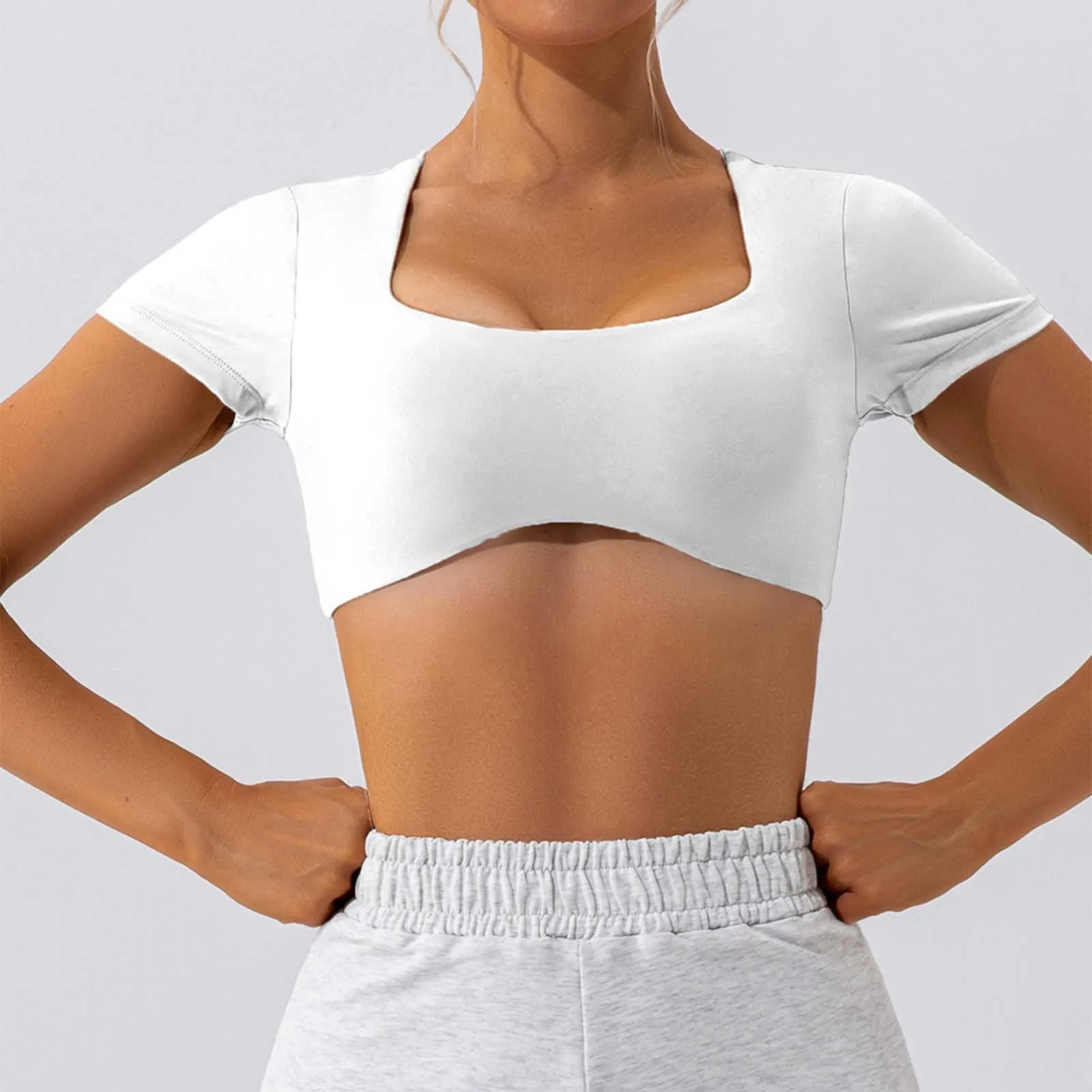 Crop Top Yoga T-Shirt - Bare Feel, Solid Color - image 2